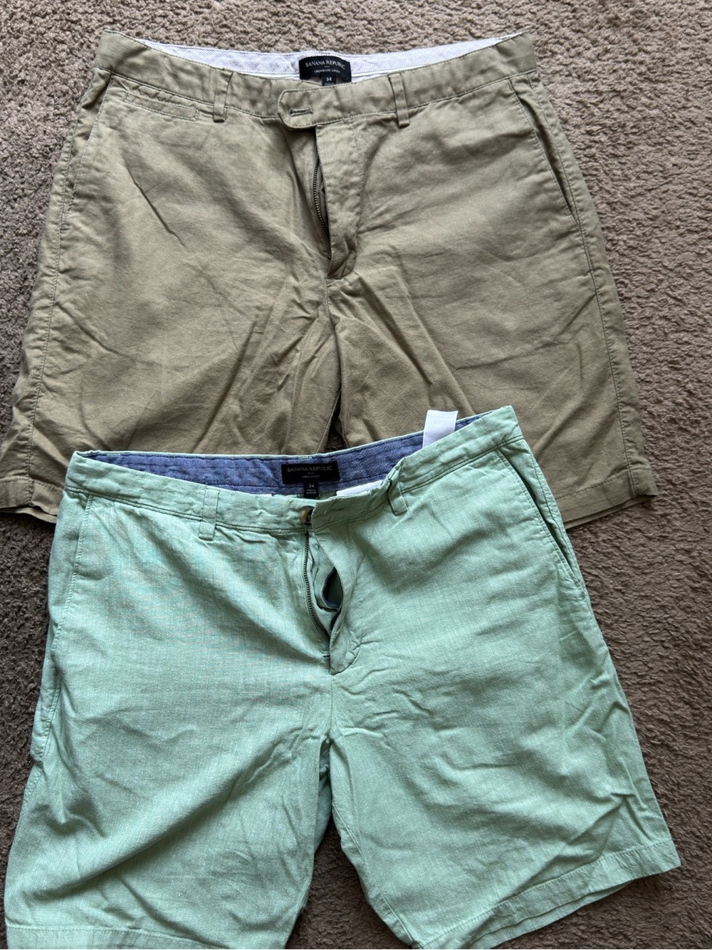 Banana Republic Light Olive Linen-Blend Shorts